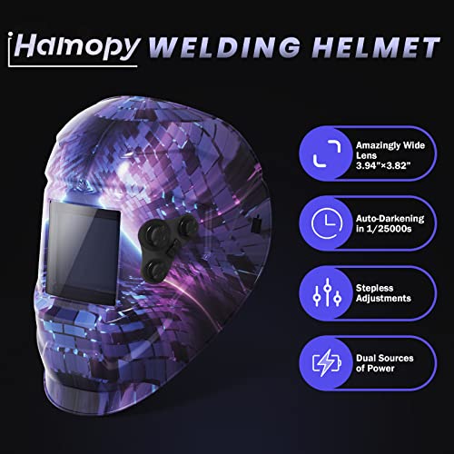 Welding Helmet, Hamopy Auto Darkening Welding Helmet With 3.94"×3.82" Large Viewing Screen, 4 Arc Sensor Wide Shade Range 5/9-9/13 Weld Hood Helmet For Tig Mig Arc, True Color Welding Mask #TOP1