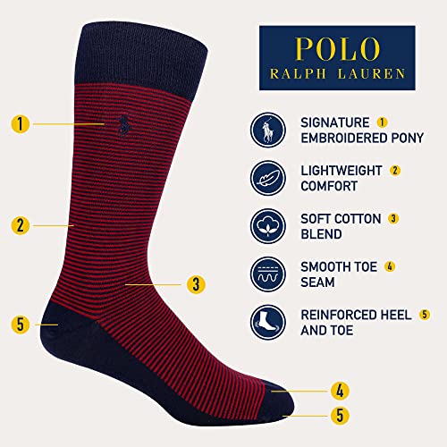 POLO RALPH LAUREN Feeder Stripe Casual Crew Socks - 3 Pair Pack - Lightweight Cotton Comfort2