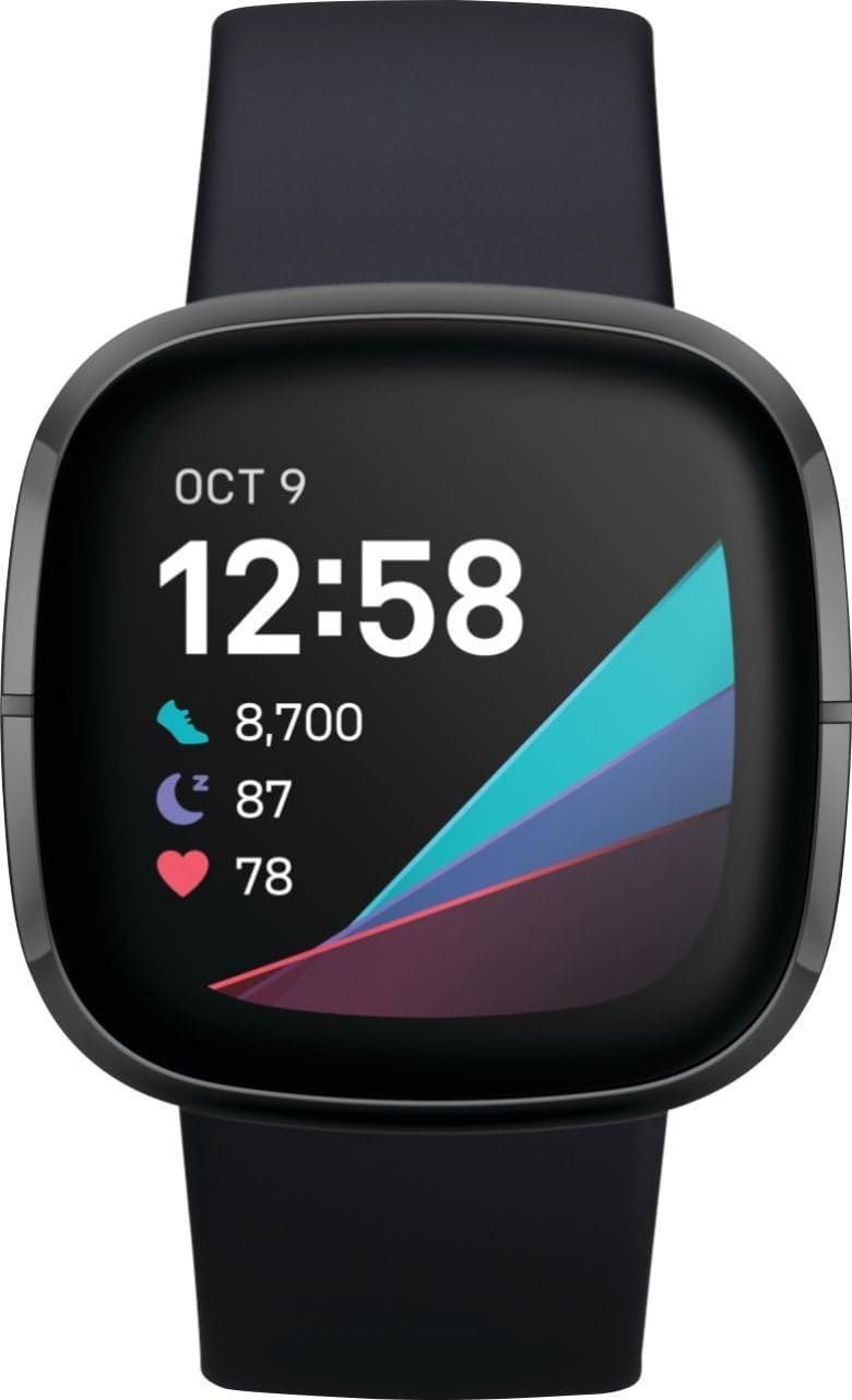 Fitbit Sense Advanced Smartwatch with Tools for Heart Health, Stress Management & Skin Temperature Trends, Carbon/Graphite, One Size (S & L Bands Included) (Renewed)