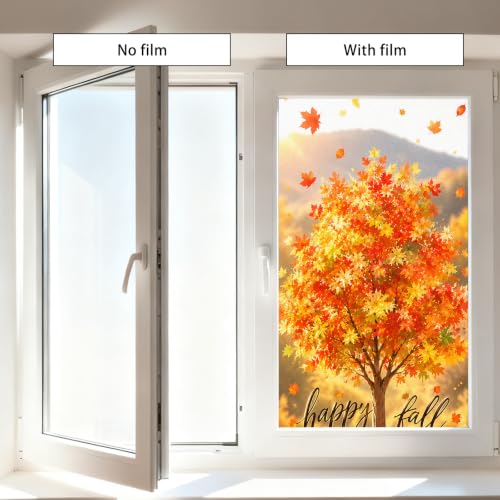 Image of Nuxovilar Fall Window Cling 17.7 x 39.4 in, White Frosted Maple Tree