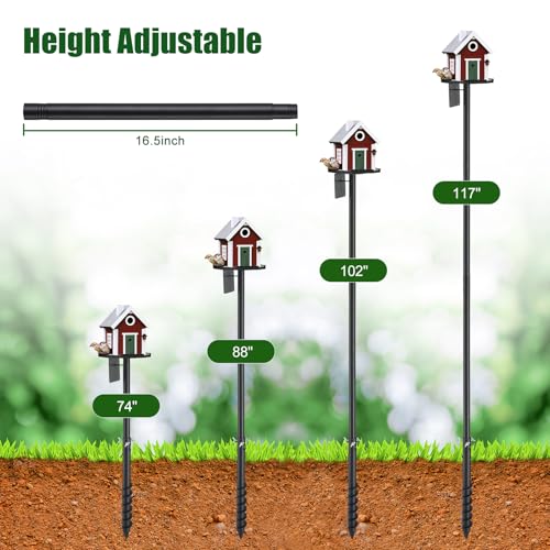 cogardenshower Heavy Duty Bird Feeder Pole - 117" Extra Tall Bird House Stand Outdoor, Anti-Tip Auger & Stable Mount for Smart Camera Birdfeeder,Bluebird House, Bird Buddy, Birdfy - Thumbnail 5