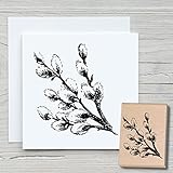 NEWSTAMPS Stempel Weidenkätzchen Motivstempel groß aus Holz & Gummi zum Karten basteln, Holzstempel, Blumen, Pflanzen, Floral, Wiese, Gräser, Scrapbook, Textilstempel, Deko, Kinder
