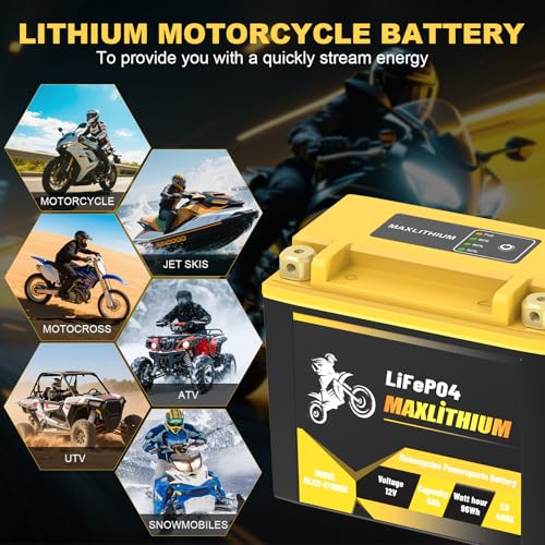 Image of YTX14-BS YTX12-BS YTX20L-BS Lithium Motorcycle Battery, 12V 8Ah 480A CCA LiFePO4 Powersports Battery with Adjustable Spacers, Replaces YTX16-BS YTX20HL-BS YB16L-B for ATV UTV Motorbike