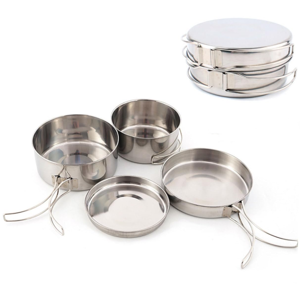 4pezzi Pentole Pieghevoli in Acciaio Inossidabile Pentole Portatili per Campeggio all Aperto Utensili da Cucina Combinati Accessori da Campeggio per Escursionismo
