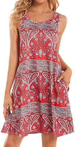 Summer Dresses for Women Beach Floral Tshirt Sundress Sleeveless Pockets Casual Loose Tank Dress