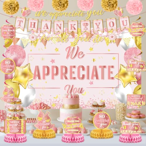 Image of Pink Rose Gold We Appreciate You Party Decorations for Women Labor Day