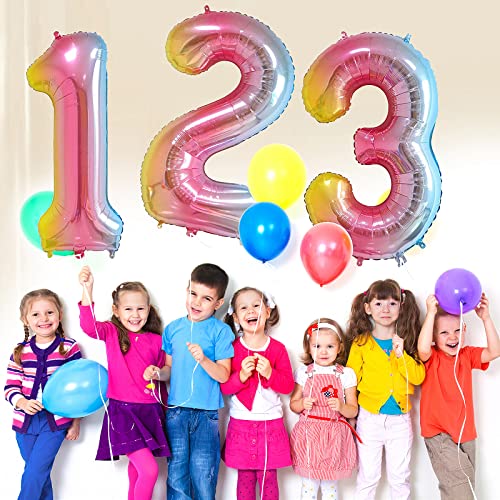 Image of 40 Inch Rainbow Gradient 100 Balloons for 100th Birthday Decor