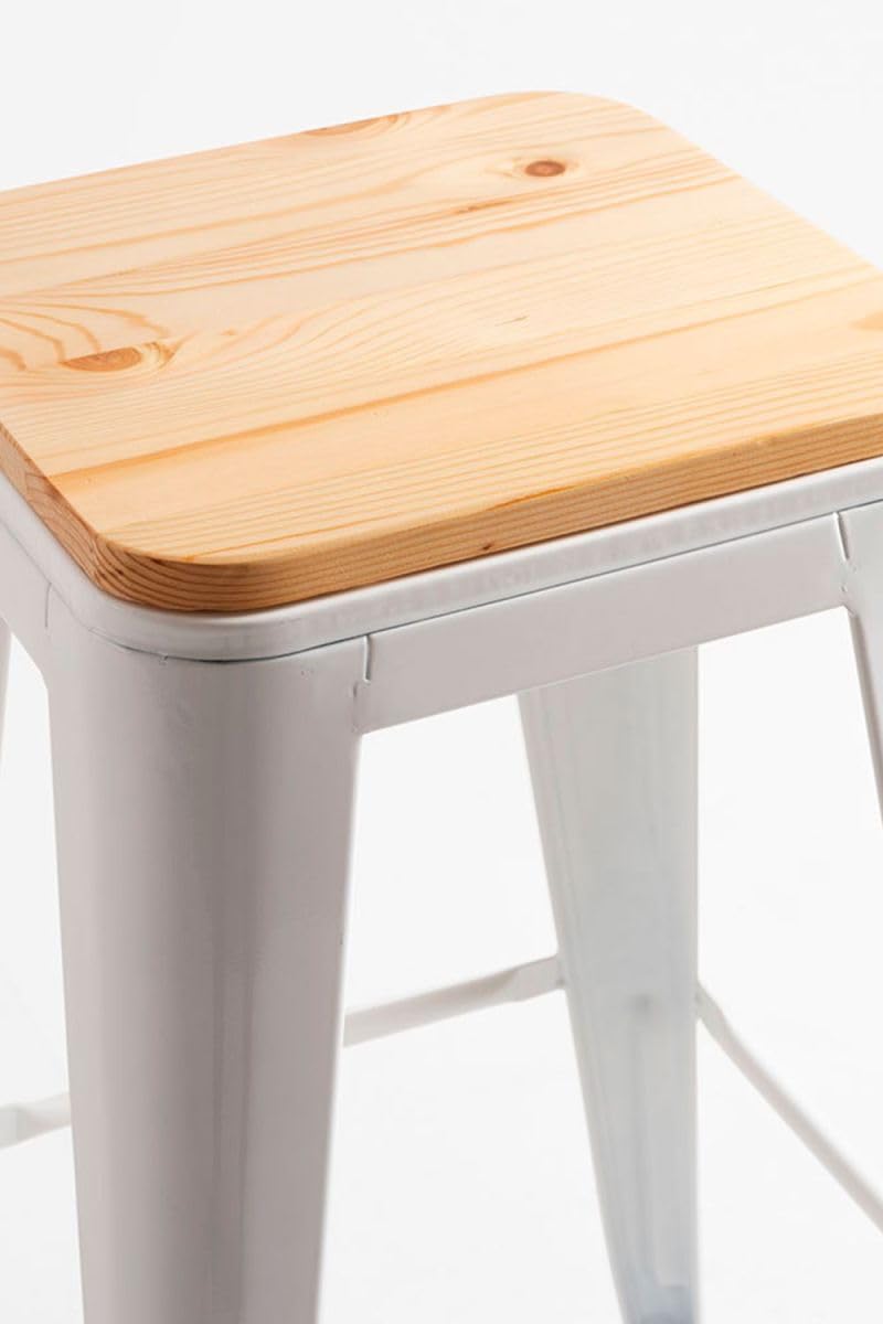 Regalos Miguel - Pack 2 Taburetes Torix Altos Madera Natural 76 cm - Blanco