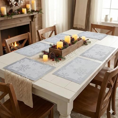 Image of YELONA Placemats for Dining Table - Heat Resistant, Non-Slip & Washable PVC Vinyl Table Mats - Set of 6, 45 x 30 cm (Glacier Grey)