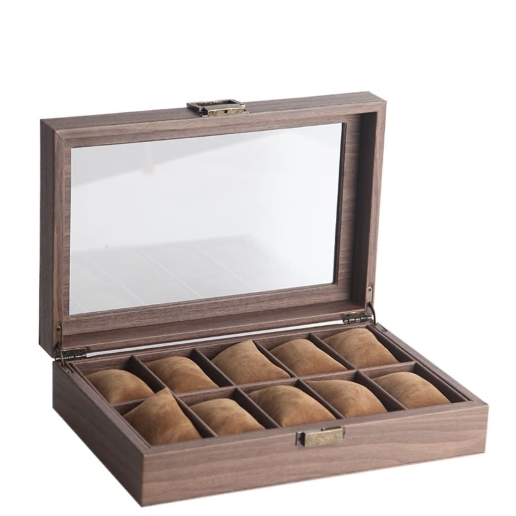 HVMBEUGOS Watch Box Wooden Watch Box Men Jewelry Display Watch Case Jewelry Box Storage Watch Case With Glass Watch Organizer Watch Storage (10 Slots)