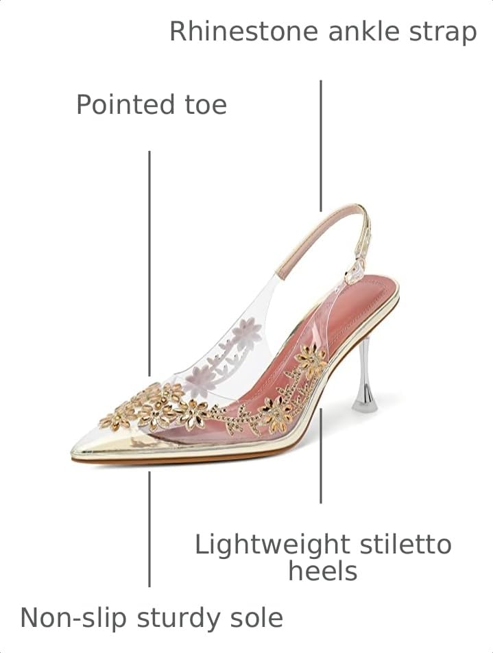 Image of AUMOTED Women's Clear Mule Sandals Pointed Toe Slingback Heels Rhinestone Heels Pumps Wedding Shoes