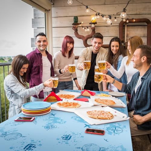 Image of Frienda 3 Pcs Adventure Awaits Tablecloth Travel Party Decorations Bon Voyage World Map Table Cloth Plastic Disposable Table Cover for Baby Shower Birthday Party Supplies, 108 x 54 Inch (Blue)