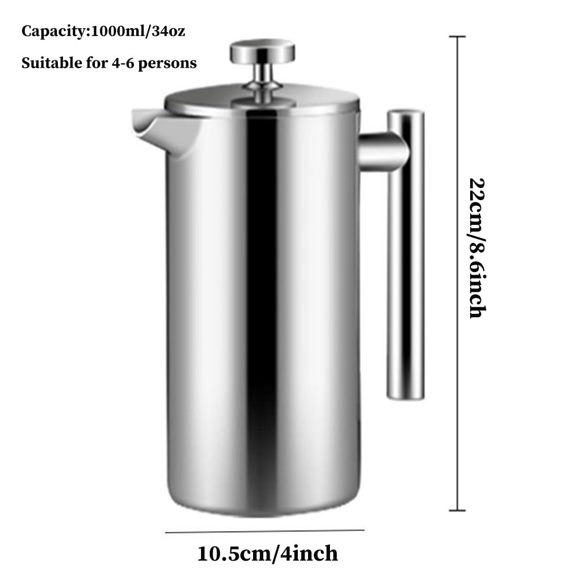 French Press ekspres do kawy srebrna podwójna ścianka prasa do kawy z 3 filtrami ze stali nierdzewnej prasa francuska precyzyjna filtracja do kawy i herbaty, domu, podróży