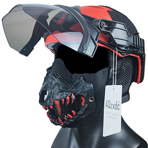 AQ zxdc 6MM Airsoft-Helm Mit Visier und Taktischer Maske (Mit Gehörschutz) Für Paintball-Jagdschießen CS BBS Military Special Warfare Training,Rot,STD Cover