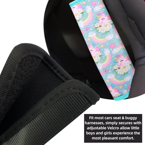 Image of Seat Belt Cover for Kids, Seat Belt Pad for Boys Girls, Car Seat Straps Shoulder Pads for Kids, Kid's Seat Belt Cushion, Shoulder Strap Pad, 1 Piece (Rainbow Unicorn)