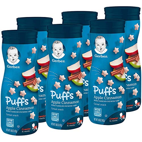 Gerber Stage 3 Baby Snacks Apple Cinnamon Puffs Puffed Grain Snack Baby Led Feeding Iron & Choline Apple Cinnamon Puffs Snacks for Babies 6-Pack
