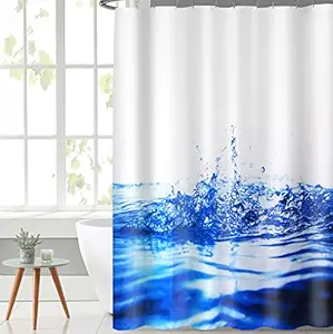 Lushomes Shower Curtain, Water Printed, Polyester Waterproof 6x6.5 ft with Hooks, Non-PVC, Non-Plastic, for Washroom, Balcony for Rain, 12 Eyelet & 12 Hooks (6 ft W x 6.5 Ft H, Pk of 1)