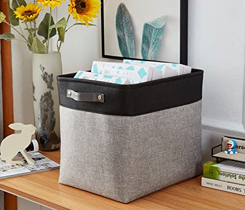 Image of DECOMOMO Foldable Storage Bin | Collapsible Sturdy Cationic Fabric Storage Basket Cube W /Handles for Organizing Shelf Nursery Home Closet (Grey and Black, Jumbo - 3 Pack)