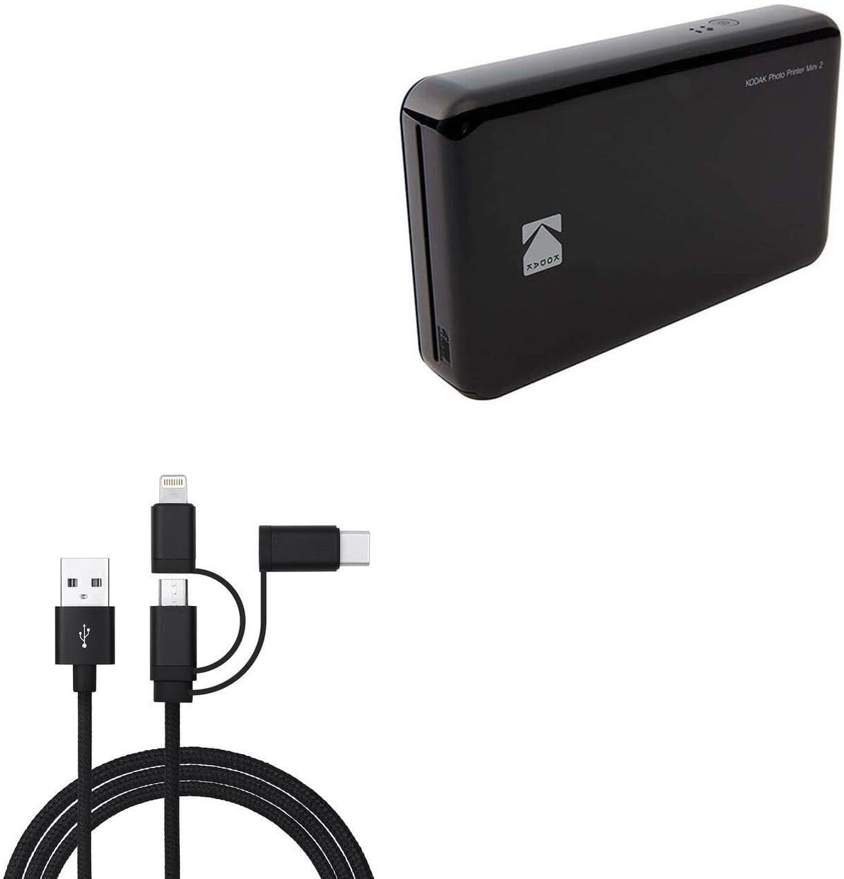 BoxWave Cable Compatible with Kodak Mini 2 Instant Photo Printer - AllCharge 3-in-1 Cable - Jet Black