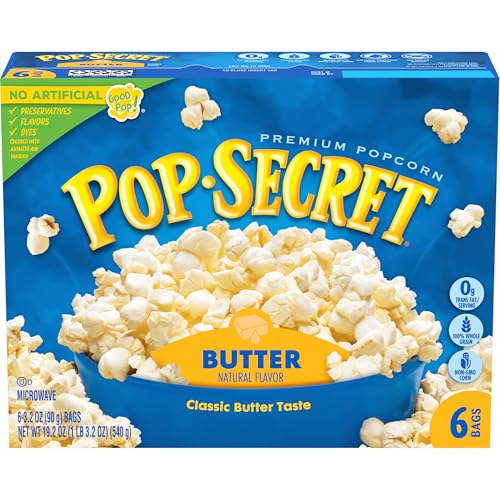 Pop Secret Palomitas de maíz, mantequilla, bolsas de microondas de 3.2 onzas, caja de 6 unidades