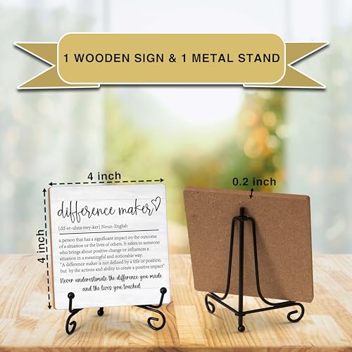 Letrero de madera Difference Maker 4x4 pulgadas con soporte miniatura 2