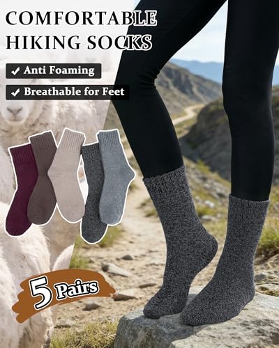 Image of Loritta Wool Socks for Women, Winter Warm Hiking Boot Socks Gifts | Classic Cozy Crew, Vintage Knit, Soft Thick House Socks, Outdoor, Christmas Gift, Stocking Stuffers for Mom Grandma Wife
