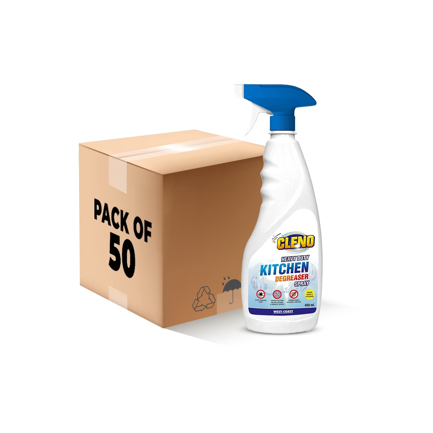 Cleno Heavy Duty Kitchen Degreaser Cleaner Spray Removes Oil Grease from Food Stains/Chimney Stove Grill/Kitchen Slab/Oven/Exhaust Fan - 450 ml (Pack of 50) (B0BSL9XMR8) Amazon Price History, Amazon Price Tracker