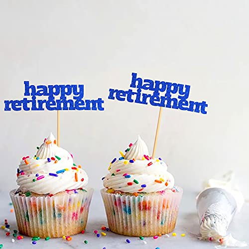 Keaziu 48 Pack Blue Happy Retirement Cupcake Toppers Retirement Theme Birthday Party Cake Decorations Supplies #TOP4