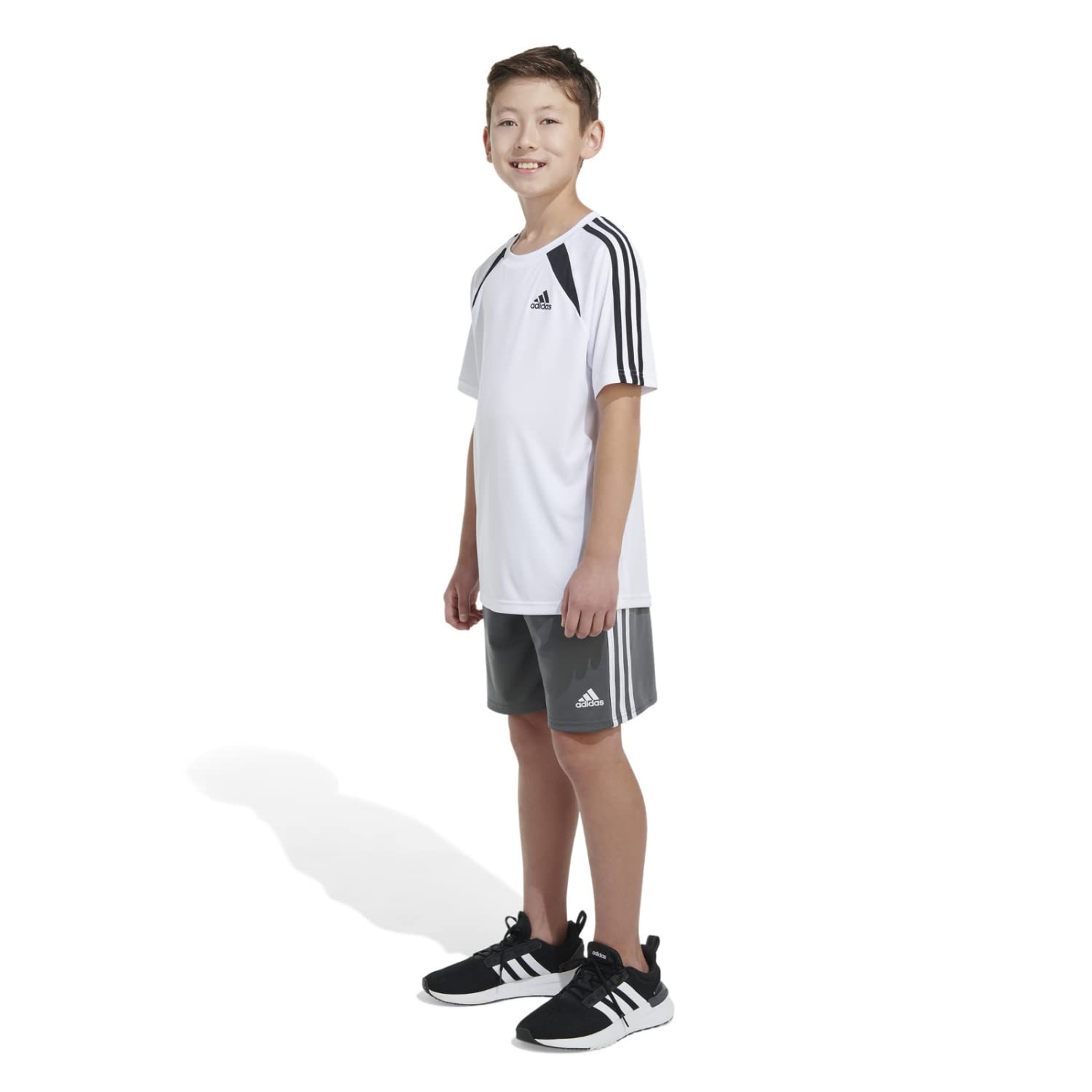 adidas Boys Short Sleeve Aeroready Soccer Tee T-Shirt (White, Medium)