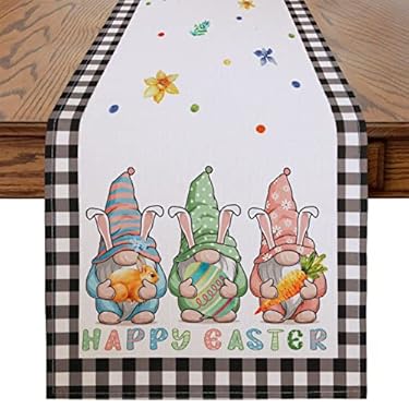 AMAZON - Easter Table Runner 72 Inches Long Buffalo Plaid Easter Gnome Table Runner, Easter Runner for Table Decor Spring Holiday Dining Easter Decorations for the Home Runners (Easter Table Runner, 13″ x 72″)