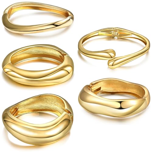 Chunky Bangle Bracelet for Women Gold Cuff Bangles Waterdrop Twisted Open Hinged Design Bracelets Women's Gold Chunky Bracelet Set