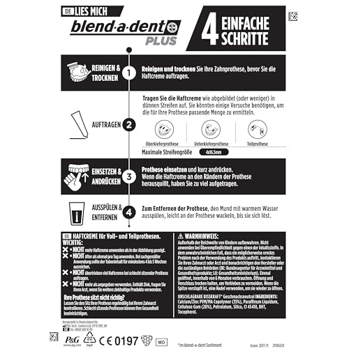 Blend-a-dent Plus Unschlagbare Bisskraft Haftcreme für Voll- und Teilprothesen, Made in Germany, Geschmacksneutral, 4x40g,Weiss