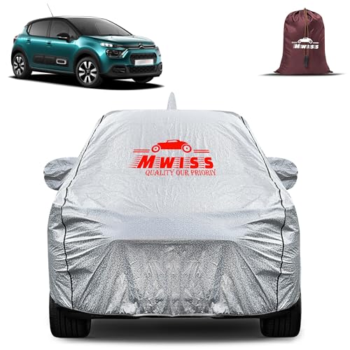 Image of Waterproof Car Body Cover for Citroen C3 | Mirror & Antenna Pocket Anti-Scratch with Soft Cotton Inner Lining Triple Stitched Protection| Heat Resistant | Rain Protection (Silver)
