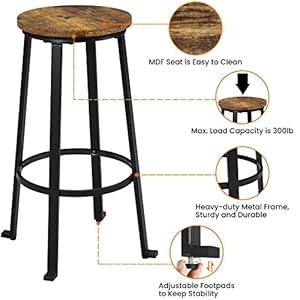 Yaheetech 29.5 inch Bar Stools Set of 2 Bar Height Stools Industrial Tall Bar Chair Round Backless Counter Stools with Metal Legs for Dining Room/Living Room/Kitchen Counter Rustic Brown Yaheetech 295 inch Bar Stools Set of 2 Bar Height Stools Industrial Tall Bar Chair Round Backless Counter Stools with Metal Legs for Dining RoomLiving RoomKitchen Counter Rustic Brown