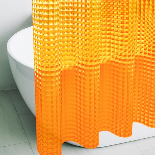 Eazzier Bath Orange 3D Crystal Plastic Shower Curtain Liner 72x72 Inch Thin Lightweight Plastic Bathroom Shower Showroom Inner Curtain with Rustproof Metal Grommet Holes and Weighted Magnets