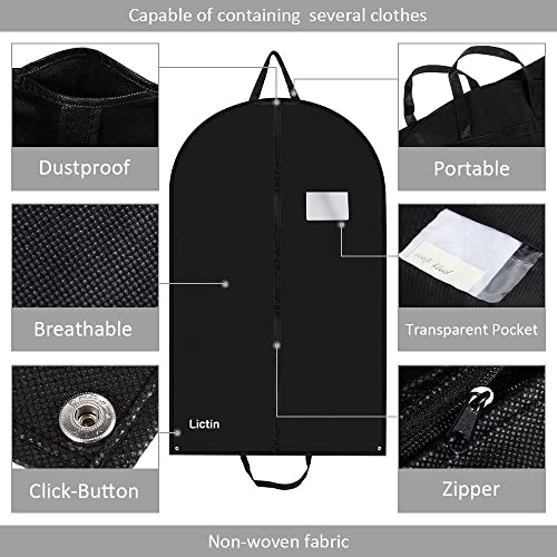 Lictin 100 x 60cm Breathable Garment Bag With PVC Transparent Window - Suit Protector Carrier for Wardrobe and Travel, Includes Shoe Cover (Black, 3 Pcs) - Image 3