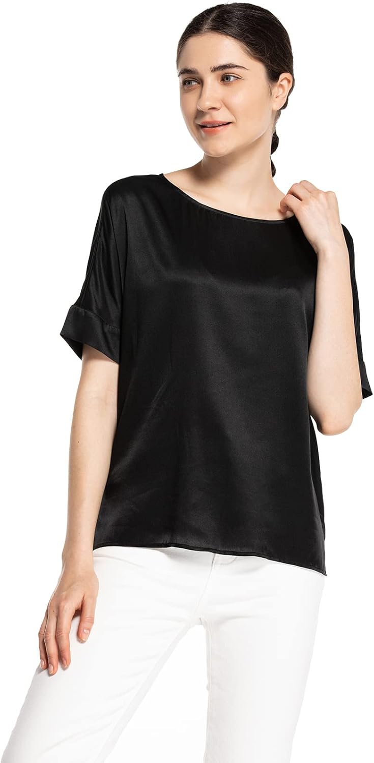 Women's Silk T-Shirt Loose Fit Tee: Summer Casual Short Sleeve Round Neck Tshirts Beach Outfits Cute Tops - Image 7