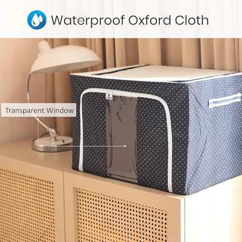 Image of Yellow Weaves Polyester Foldable Cloth Storage Box /Wardrobe Organizer - 66 Ltr, 1 Piece, Blue, 33 Cm, 40 Cm