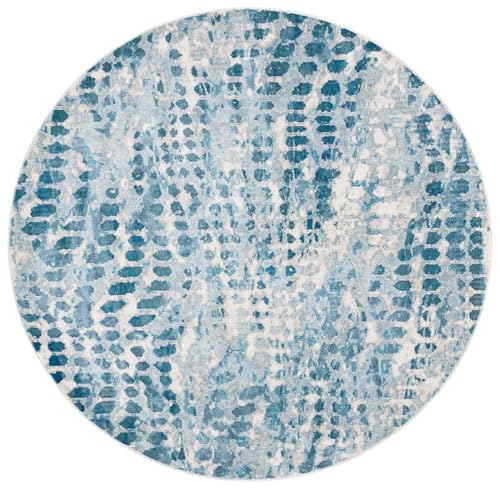Tapete redondo 6'5" Cream y Teal diseño boho abstracto miniatura 2