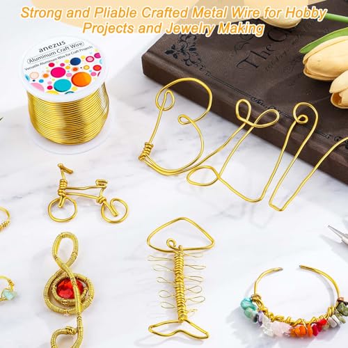 Image of Anezus 12 Gauge Craft Wire Bendable - 2mm Metal Armature Sculpting Wire for Crafting, Wreath Making, Jewelry Making, Beading, Floral (Golden, 100 Feet)