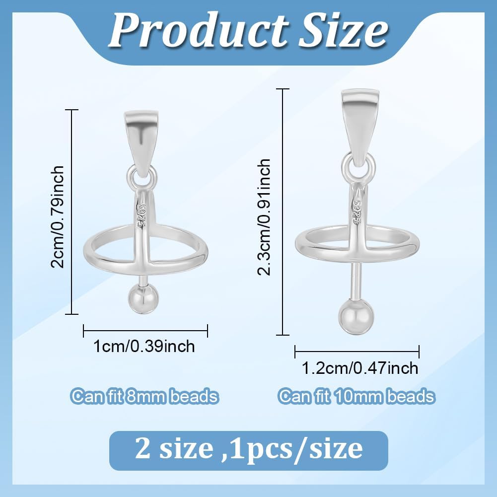 PLIGREAT 2 Pcs 925 Sterling Silver Pendant Crafts, Beadable Planet Connector Clasp Craft 8/10mm Inner Diameter Bail Clip Pendants for DIY Jewelry Craft Making - Image 2