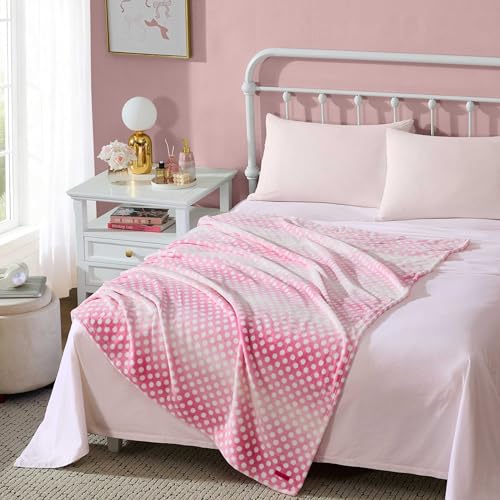 Image of Betsey Johnson - Plush Throw Blanket for Couch or Bed, Soft Reversible Western Fleece Throw, Cozy Printed Soft Blanket, Ombre Dots Pink, 50 inch x 70 inch