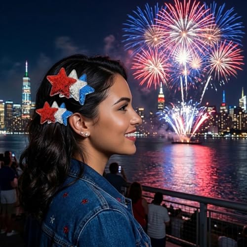 Set de Pinzas para el Pelo Patriotic Star para Mujeres, con Purpurina Roja, Blanca y Azul, Pinzas Grandes y Pequeñas en Forma de Estrella, 2 Piezas miniatura 5
