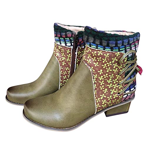 Futezty Hiking Boots Women Lug Sole Combat Boots Lace-Up Motorcycle Platform Ankle Short Booties Gothic Bootie, Aax-green, 7