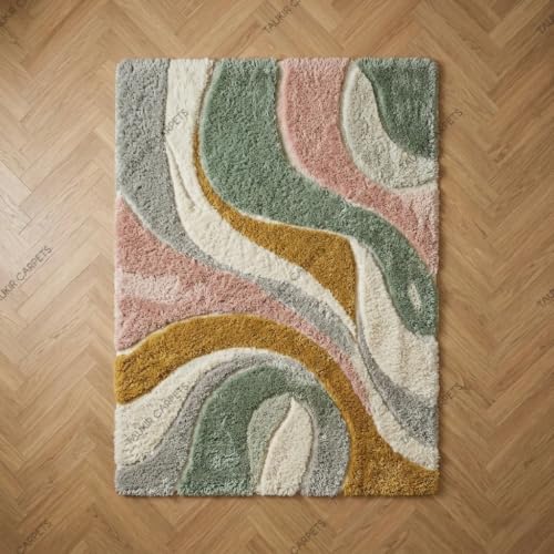 Image of SWEET HOMES Luxury Abstract Shag Rug, Thick Soft Area Carpet for Living Room, Bedroom, 8 x 10 Feet (244 x 305 cm), Pink & Gray
