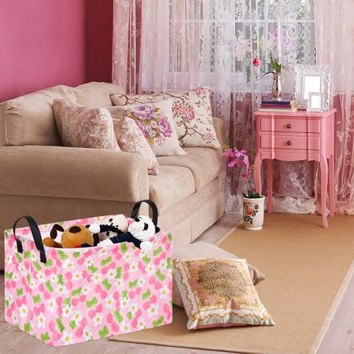 Image of Gift Toy Storage Basket for Girls and Boys, Storage Organizer for Nursery Hamper Home Bedroom Laundry Hamper Shelf Easter Baskets (Pink Cherry)