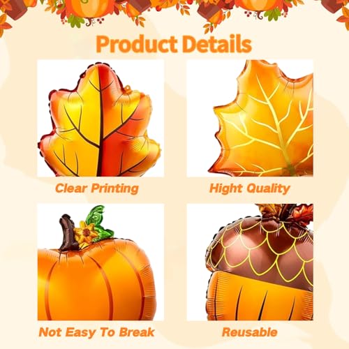 Image of Fall Balloons Thanksgiving Decorations Orange Pumpkin Maple Leaf Pine Cones Mylar Foil Balloon Harvest Autumn Balloons for Happy Thanksgiving Baby Shower Birthday Festival Fall Party Decoration