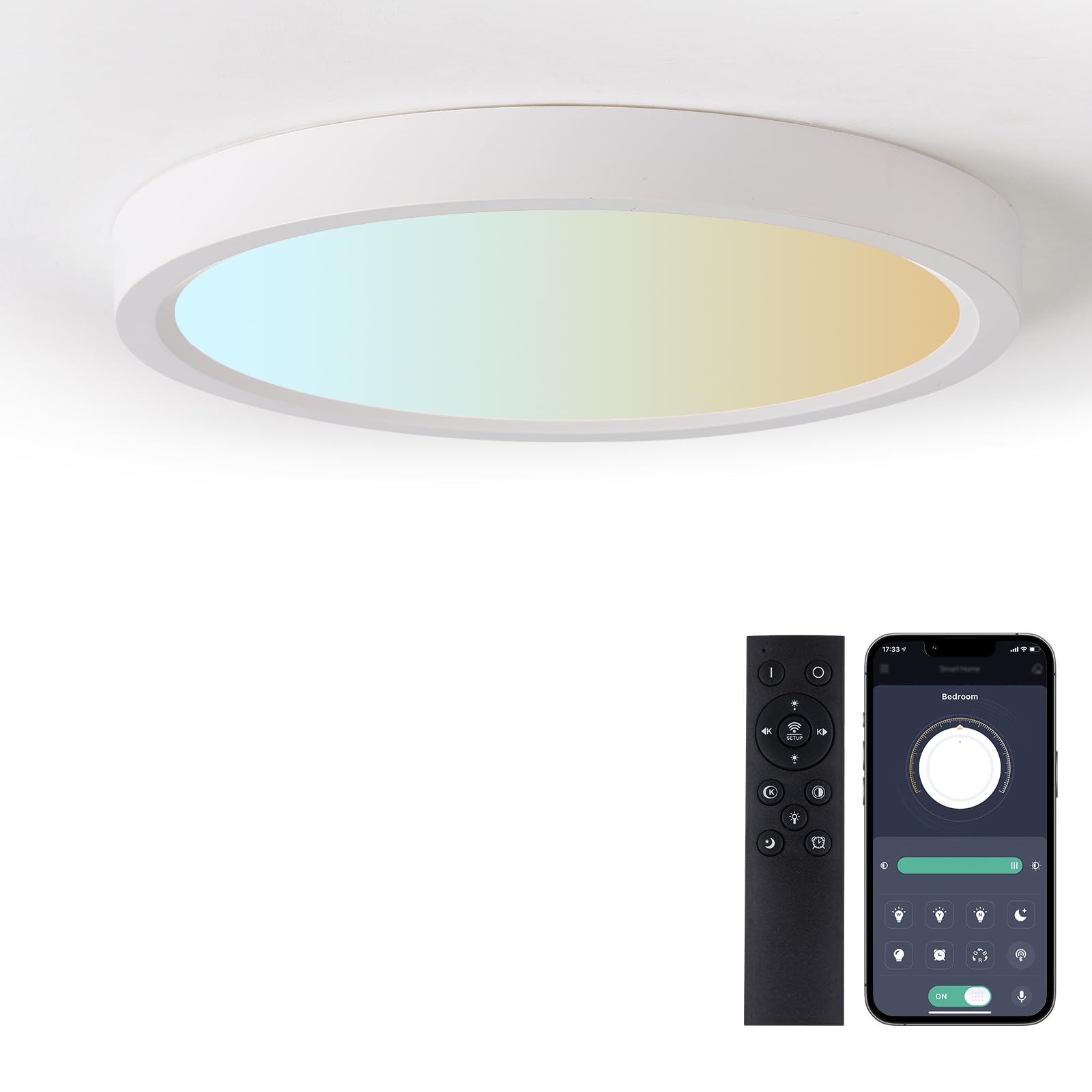 queffigle 23cm LED Deckenleuchte 24W 2664LM dimmbar 3000-6500K mit Fernbedienung moderne Einbauleuchte Deckenlampe IP44 wasserdicht für Schlafzimmer, Wohnzimmer, Küche