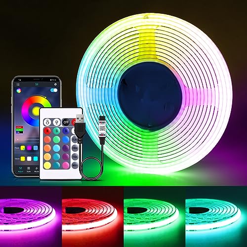 tlinkosta 5V USB RGB COB LED Streifen, 1M Dimmable Rgb COB LED band with Bluetooth App und Fernbedienung für Home Dekoration Beleuchtung