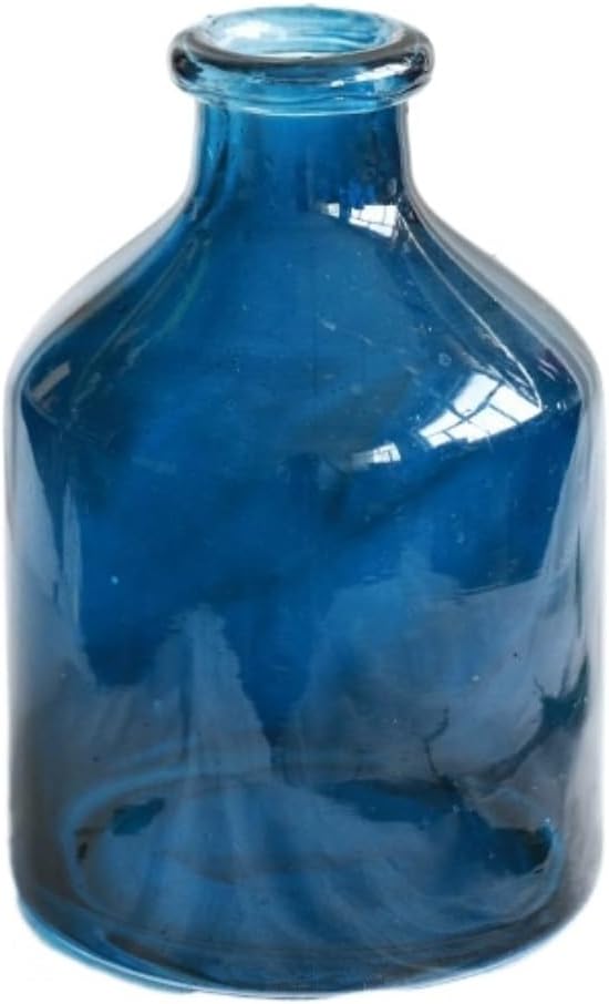 Flower Vase New Chinese Style Blue Glass Vase Flower Arrangement Homestay Model Room Light Luxury Hydroponic Bottle Chinese Style Vase (Blue A)
